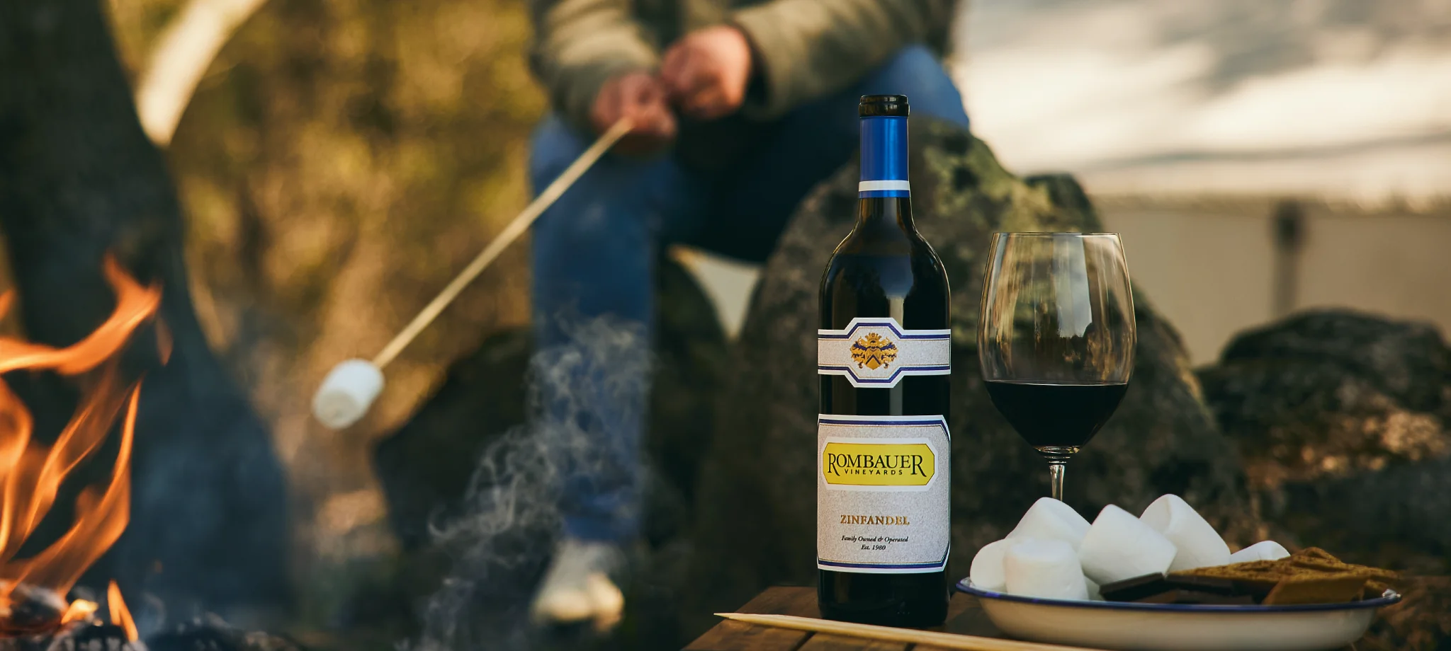 Rombauer Zinfandel by the fire with Smores