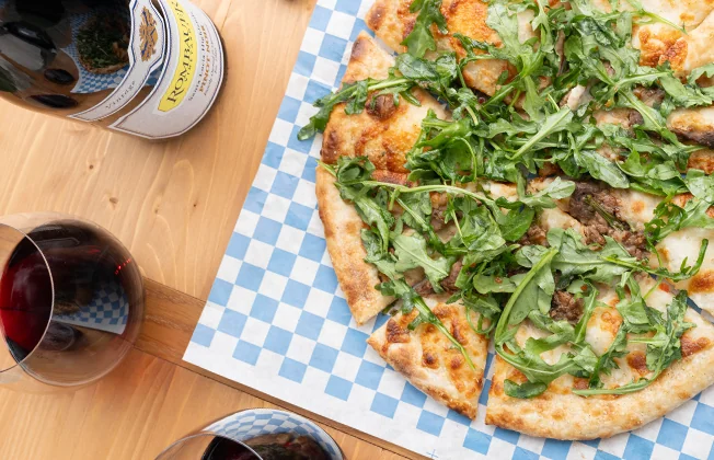 Mushroom pizza paired with Pinot Noir