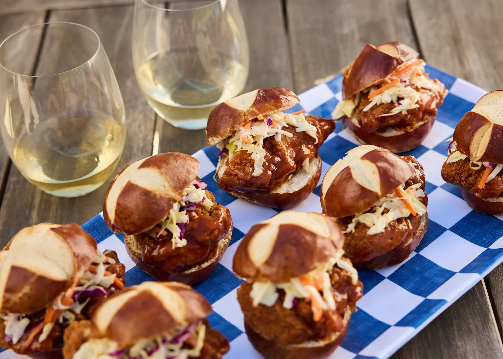 BBQ chicken sliders paired with Rombauer Chardonnay