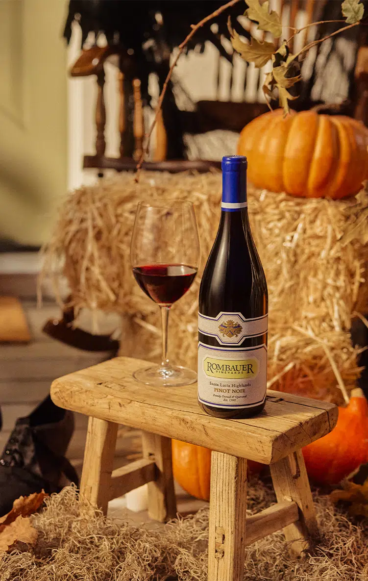 Rombauer Pinot Noir on a Halloween porch