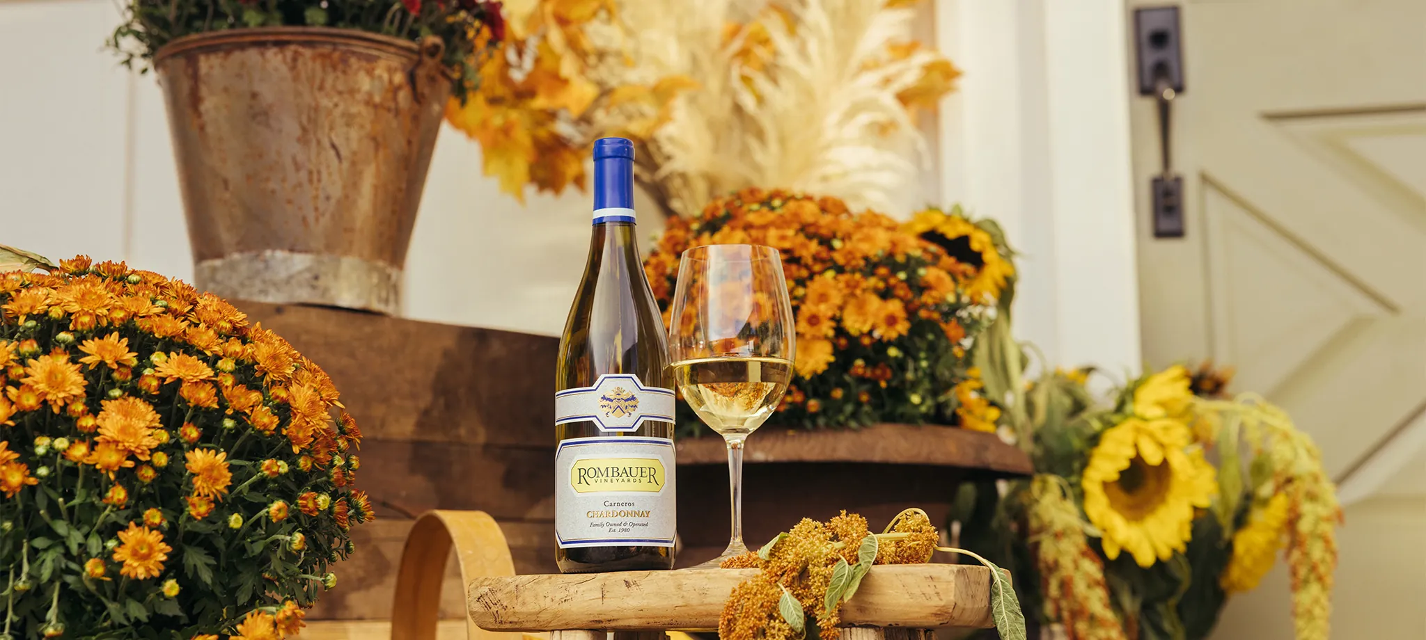 Rombauer Chardonnay with Fall Background