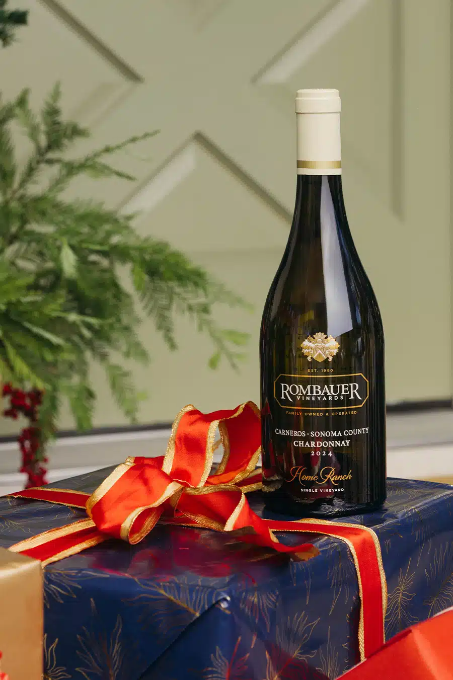 Rombauer Home Ranch Chardonnay on a present