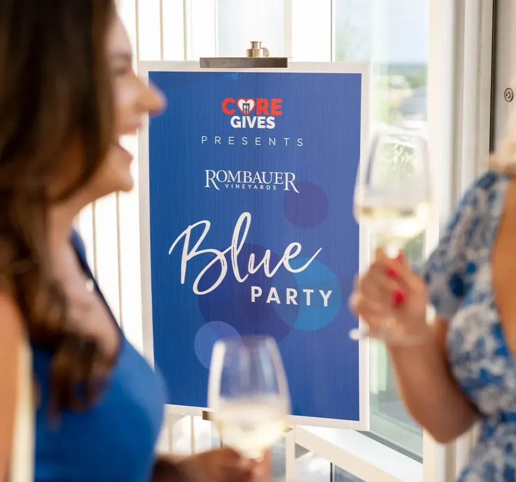 Blue party sign