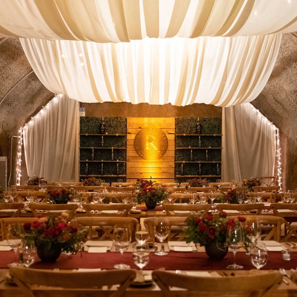 Dinner setup at Rombauer Caves